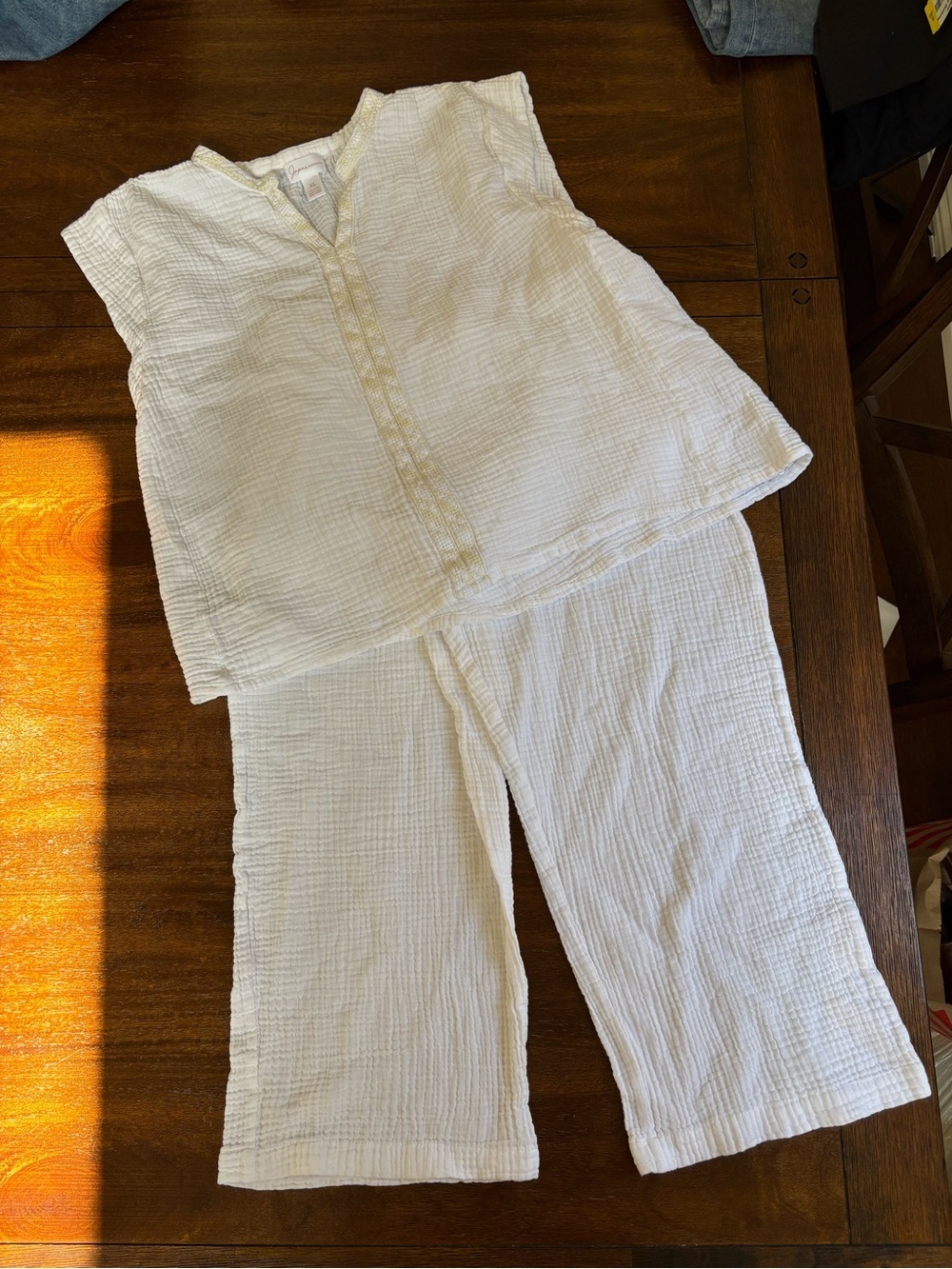 JAPNA Sleepwear Pajama Set Women White Cotton Gauze Loungewear Wide Leg Pants XL